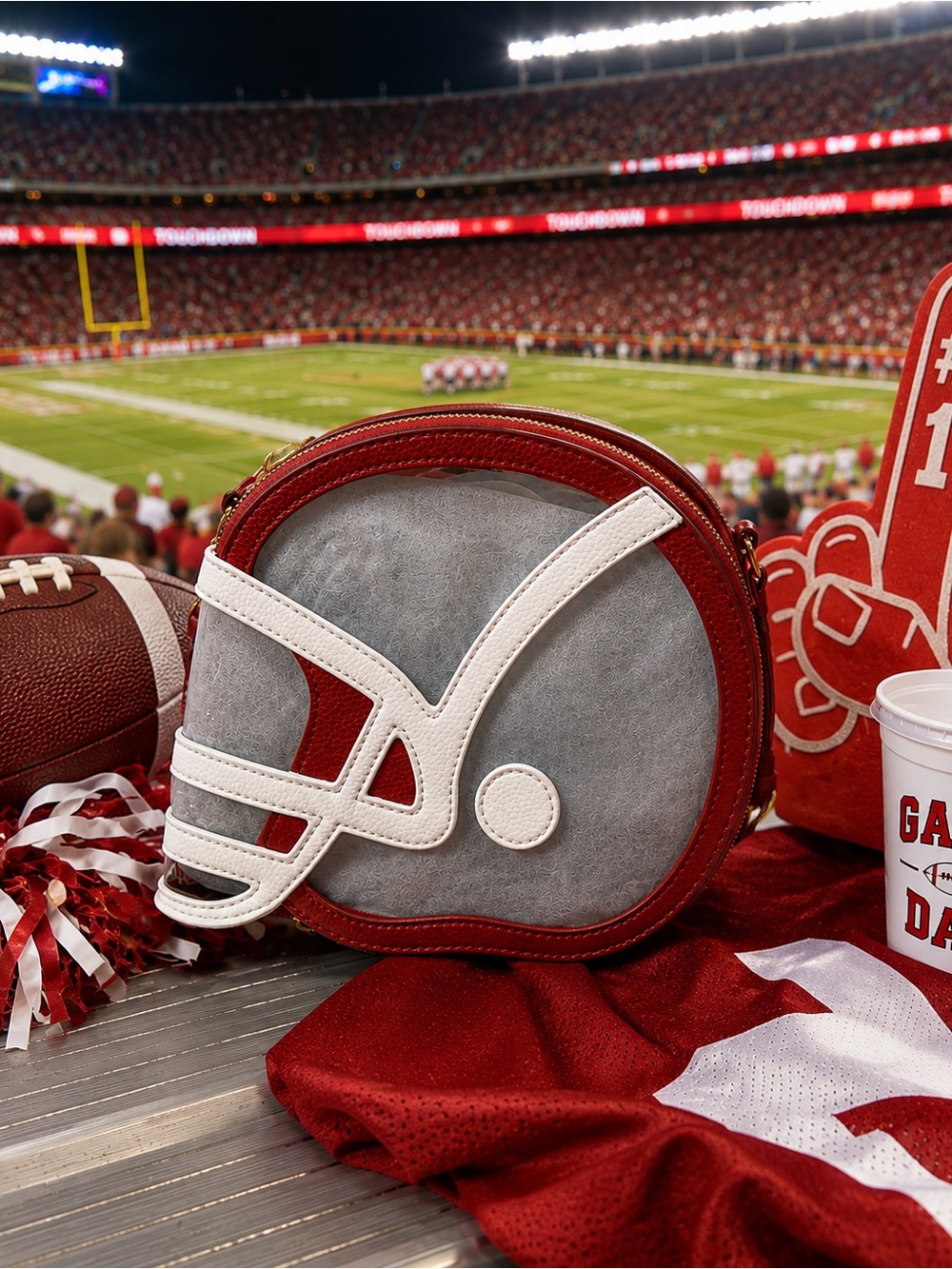 Football Helmet Crossbody Bag in Gray, Red & White